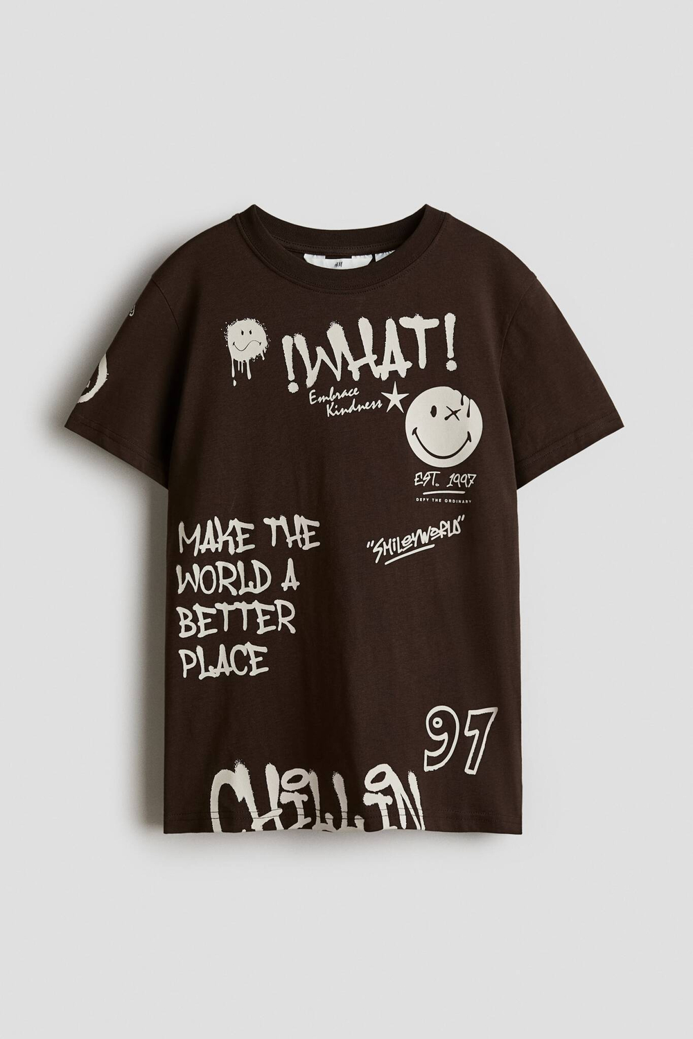 H&M Футболка из хлопка с принтом, темно-коричневый