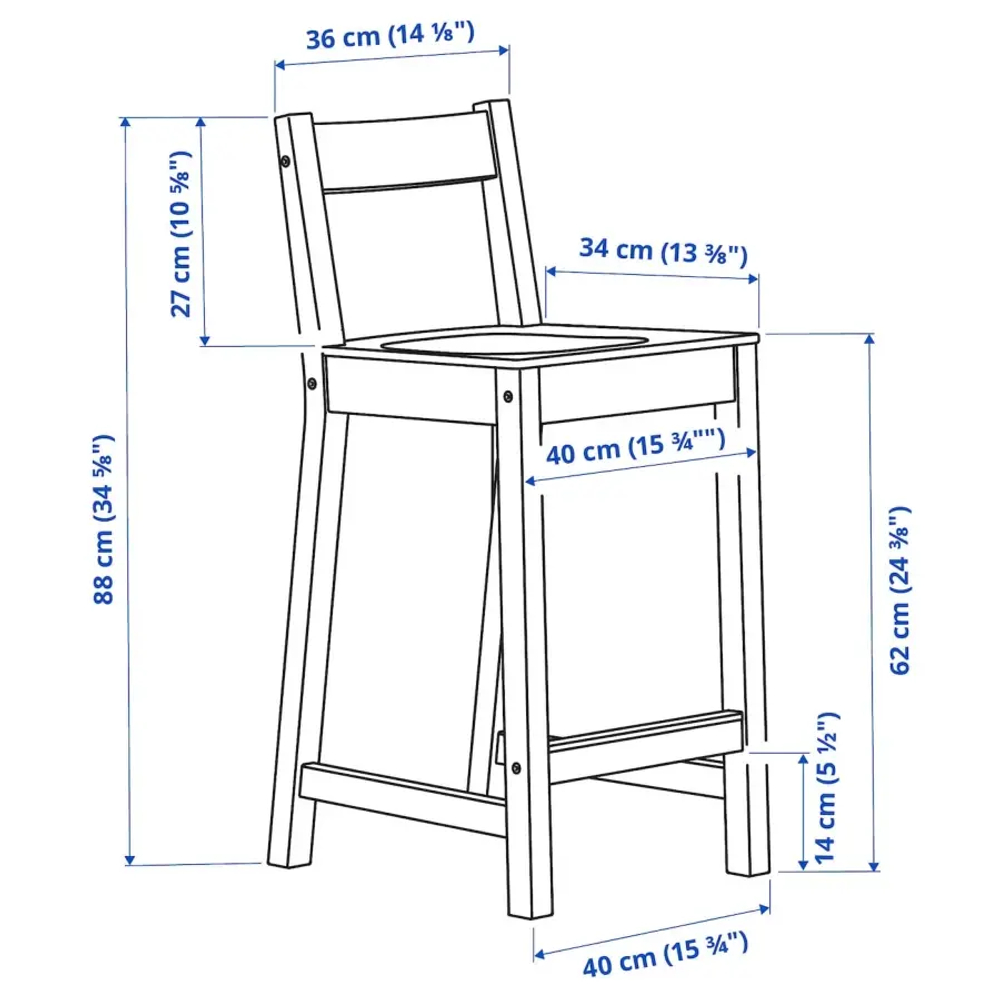 Барный стул со спинкой - NORDVIKEN IKEA/НОРДВИКЕН ИКЕА, 88х40х45 см, белый