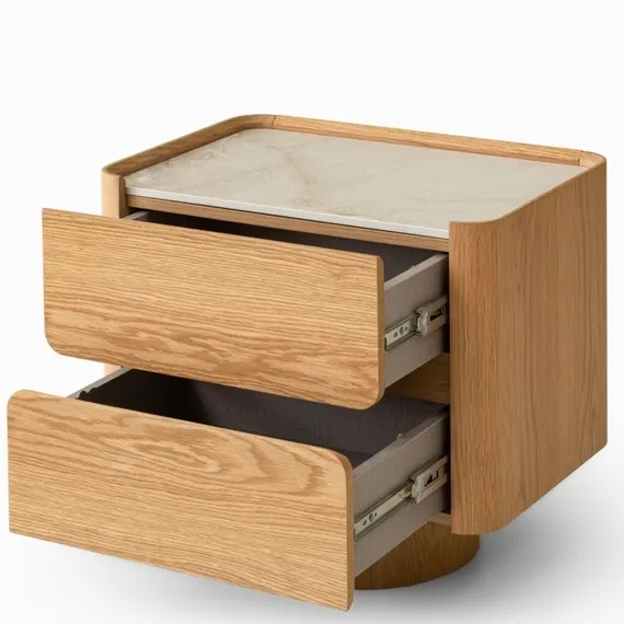 Прикроватная тумбочка Velto с 2 ящиками, светлый дуб, керамика