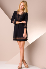 Оригинальная коротенькая женская сорочка с кружевным декором (Размер: S) (Цвет: черный)