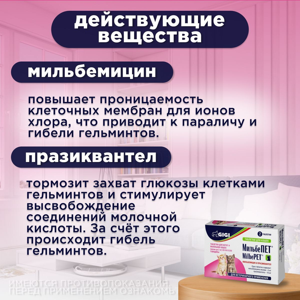 Таблетки от гельминтов МильбеПЕТ (GIGI) 10 мг для котят и молодых кошек до 2 кг со вкусом говядины, 2таб Мильбемицин/Празиквантел