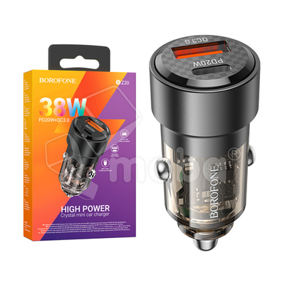 Автомобильное зарядное устройство USB/Type-C Borofone BZ20 (38W, QC3.0, PD, 1Type-C, 1USB, прозрачный корпус)