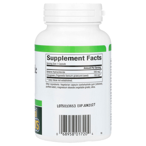 Natural Factors, гидрохлорид бетаина с пажитником, 500 мг, 90 вегетарианских капсул