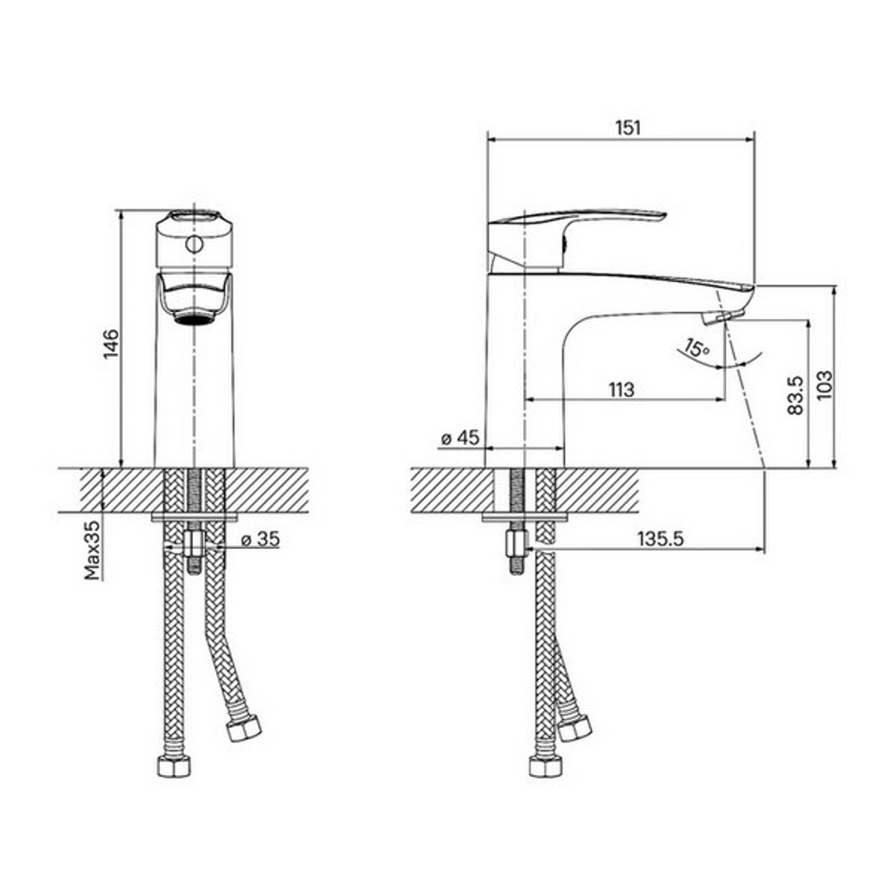Смеситель для раковины 35к IDDIS RAYWT00i01 "Ray" литой, под шпильку, БЕЛЫЙ матовый