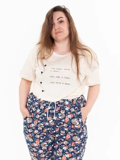 Брюки женские с принтом, цвет синий, размер 46