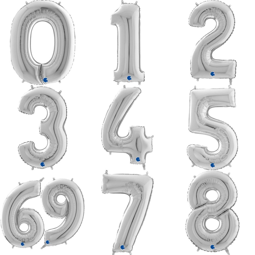 Фольгированные цифры 65 см с гелием (серебро - металлик)
