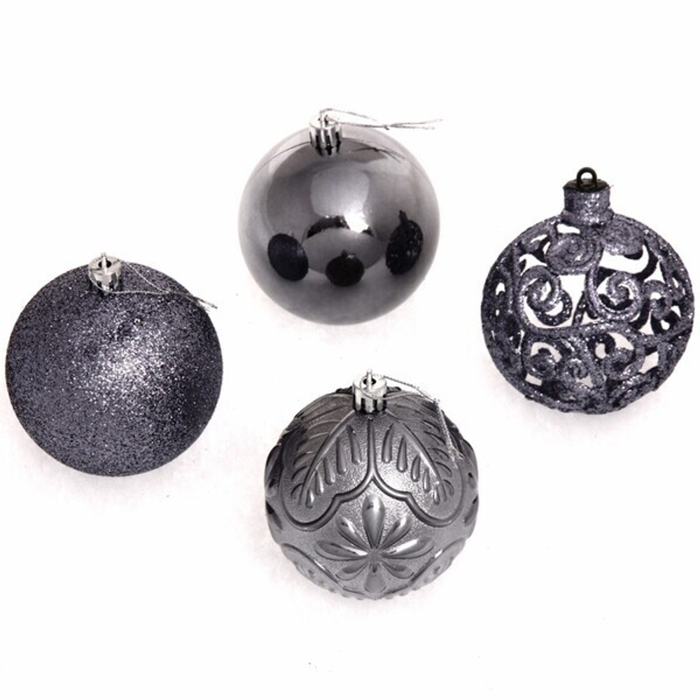 Новогодние шары 8 см (набор 24 шт) «Фактурный микс», графит
