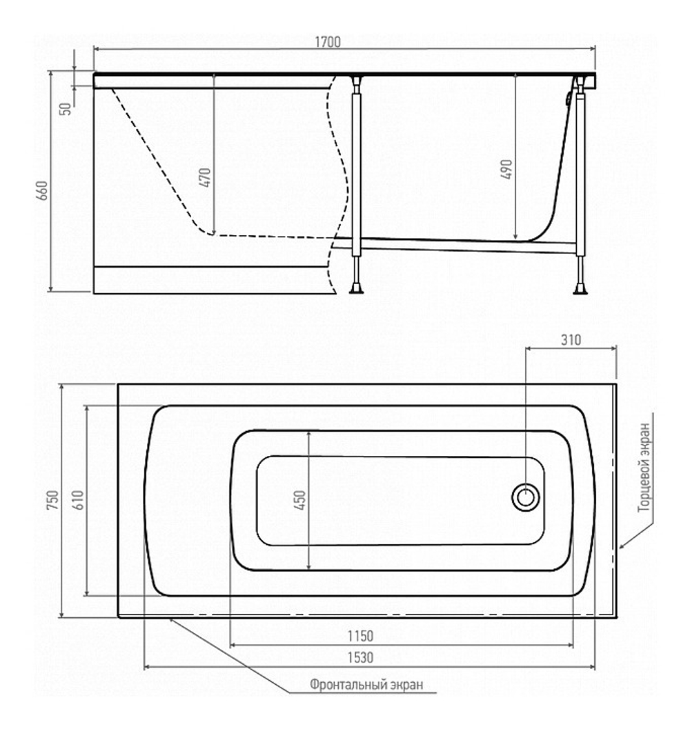 Ванна акриловая прямоугольная Alex Baitler Garda 170*75