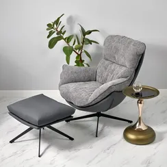 Кресло Hugo тёмно-серая экокожа, шенилл