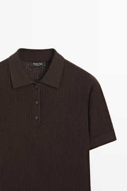 Massimo Dutti Ажурное поло из смесового хлопка, коричневый