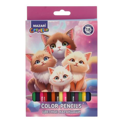 Карандаши 18цв. "Кошки" d грифеля=2,65мм. дерев. шестигран. коробка (Mazari)