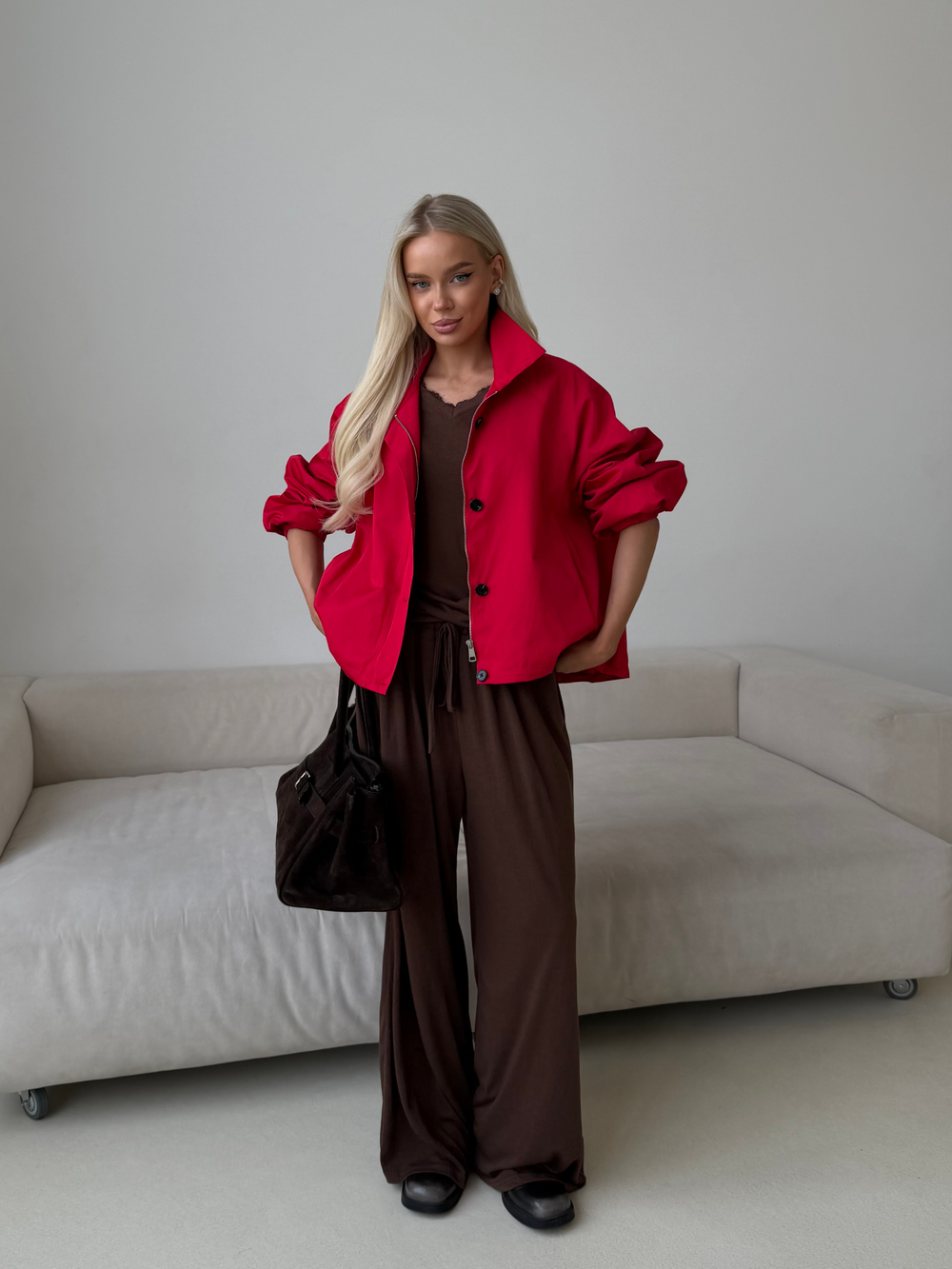 Тренч на молнии красный