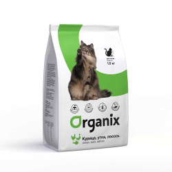 Organix корм для кошек с курицей, уткой и лососем (Adult)