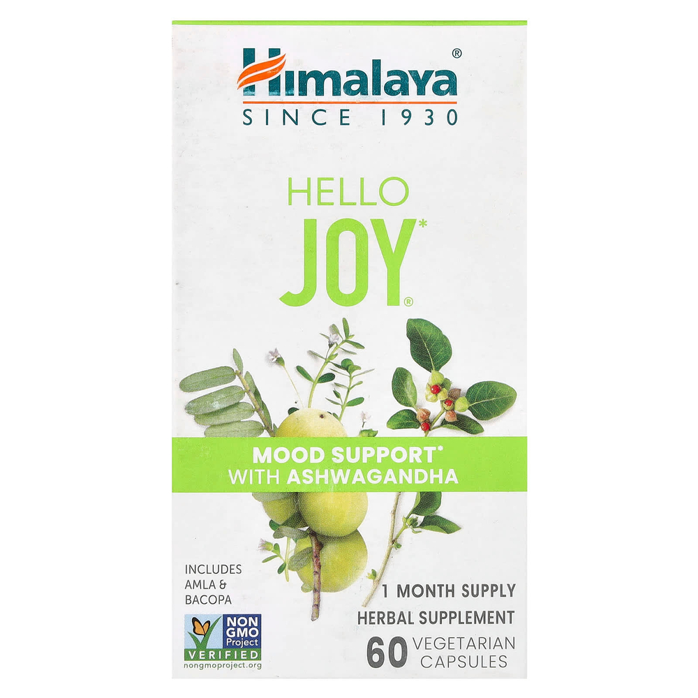 Himalaya, Hello Joy, поддержка настроения с ашвагандой, 60 вегетарианских капсул