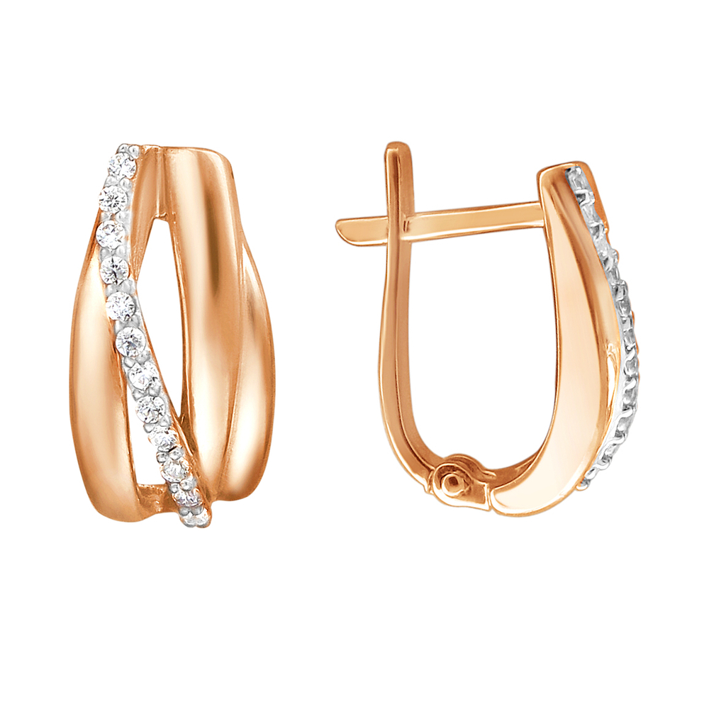 Серьги с фианитом из красного золота 585 пробы JA-S-1113067Р