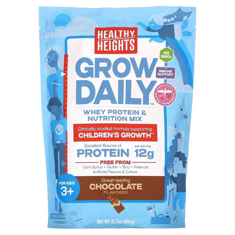 Healthy Heights, Grow Daily, смесь сывороточного протеина и питательных веществ, для детей от 3 лет, шоколад, 616 г (21,7 унции)