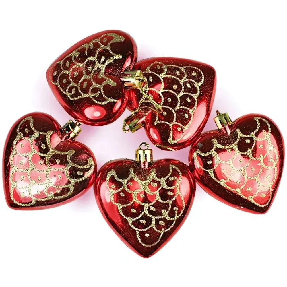 Н-р ёлочн.украшений СЕРДЦА(паутинка)5шт,красно-золотой