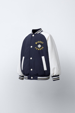 ZARA НЕПРОМОКАЕМЫЙ БОМБЕР VARSITY MICKEY MOUSE © DISNEY, МОРСКОЙ СИНИЙ