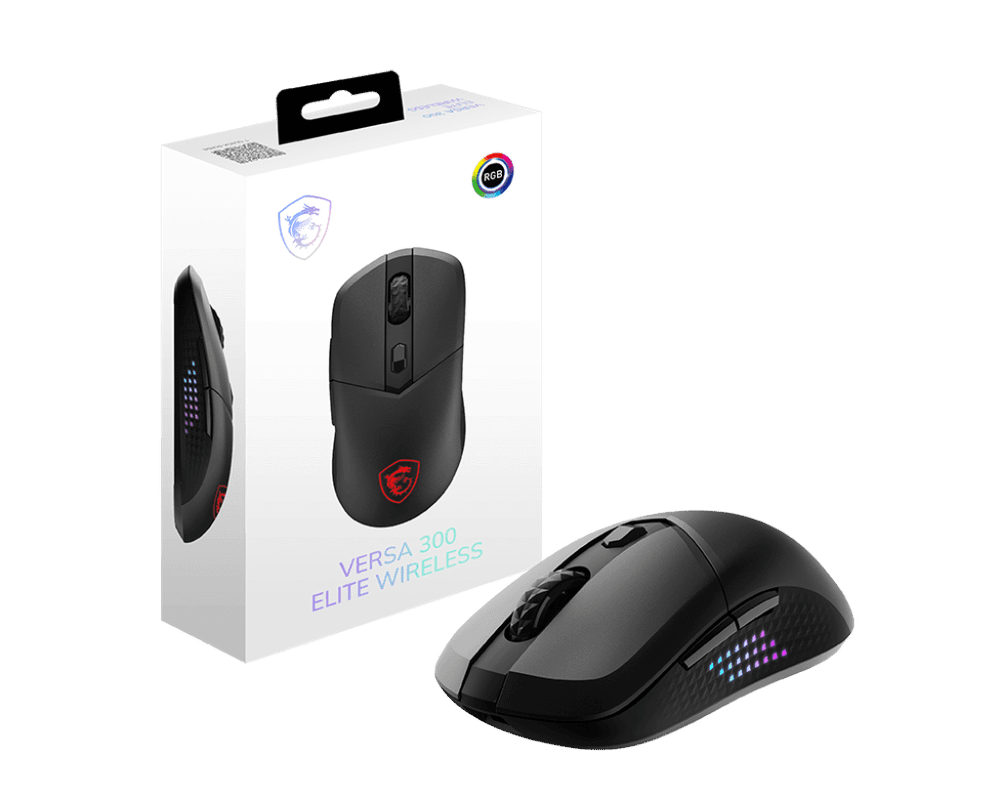 Мышь MSI VERSA 300 ELITE WIRELESS /RGB /2.4 GHz W /Bluetooth 5.3 /USB 2.0 /6 кн. /65 гр. /Черный