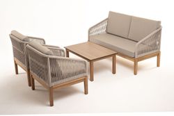 "Канны" лаунж-зона 4-местная из роупа со столиком "Канны" цвета "дуб", основание дуб, роуп бежевый