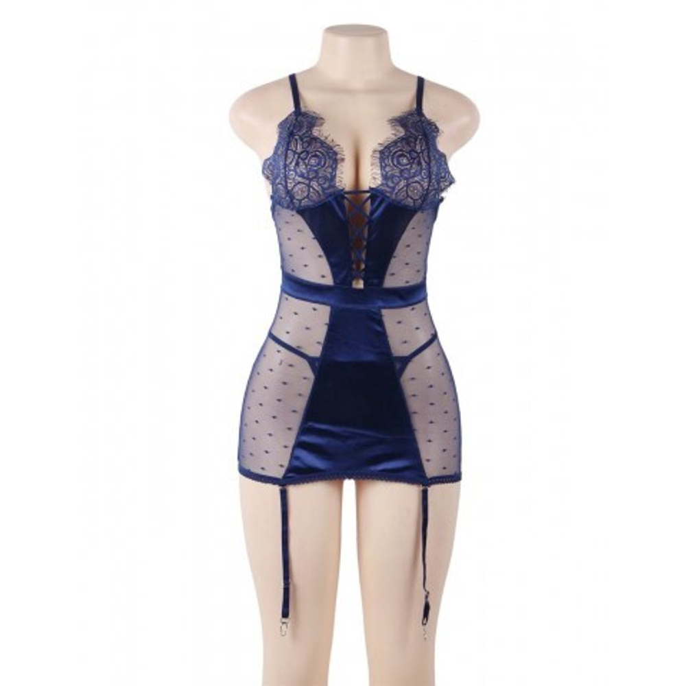 Сексуальное синее белье с подвязками и стрингами (размер XL-2XL)