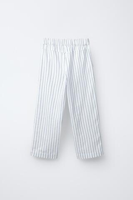 ZARA БРЮКИ ИЗ СМЕСОВОГО ЛЬНА В ПОЛОСКУ, СИНИЙ