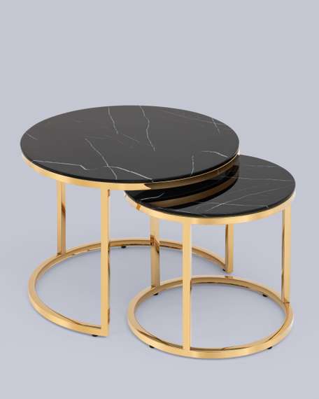 Набор журнальных столиков Селена 60 и 45 см стекло черный мрамор сталь золото