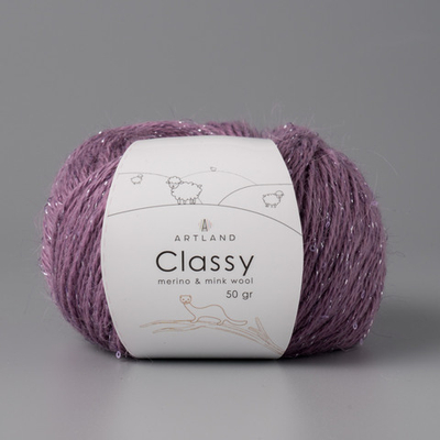 Classy, пряжа с люрексом и пайетками, шелк-5%, мериносовая шерсть-20%, нейлон-30%, норка-45%, 50 гр, 240 м, т.лиловый