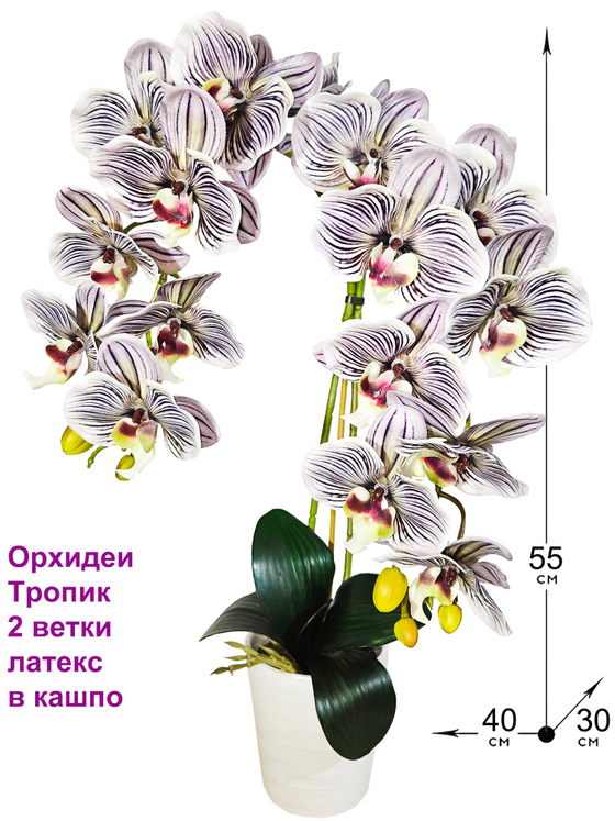 Искусственные Орхидеи Тропик 2 ветки латекс в кашпо