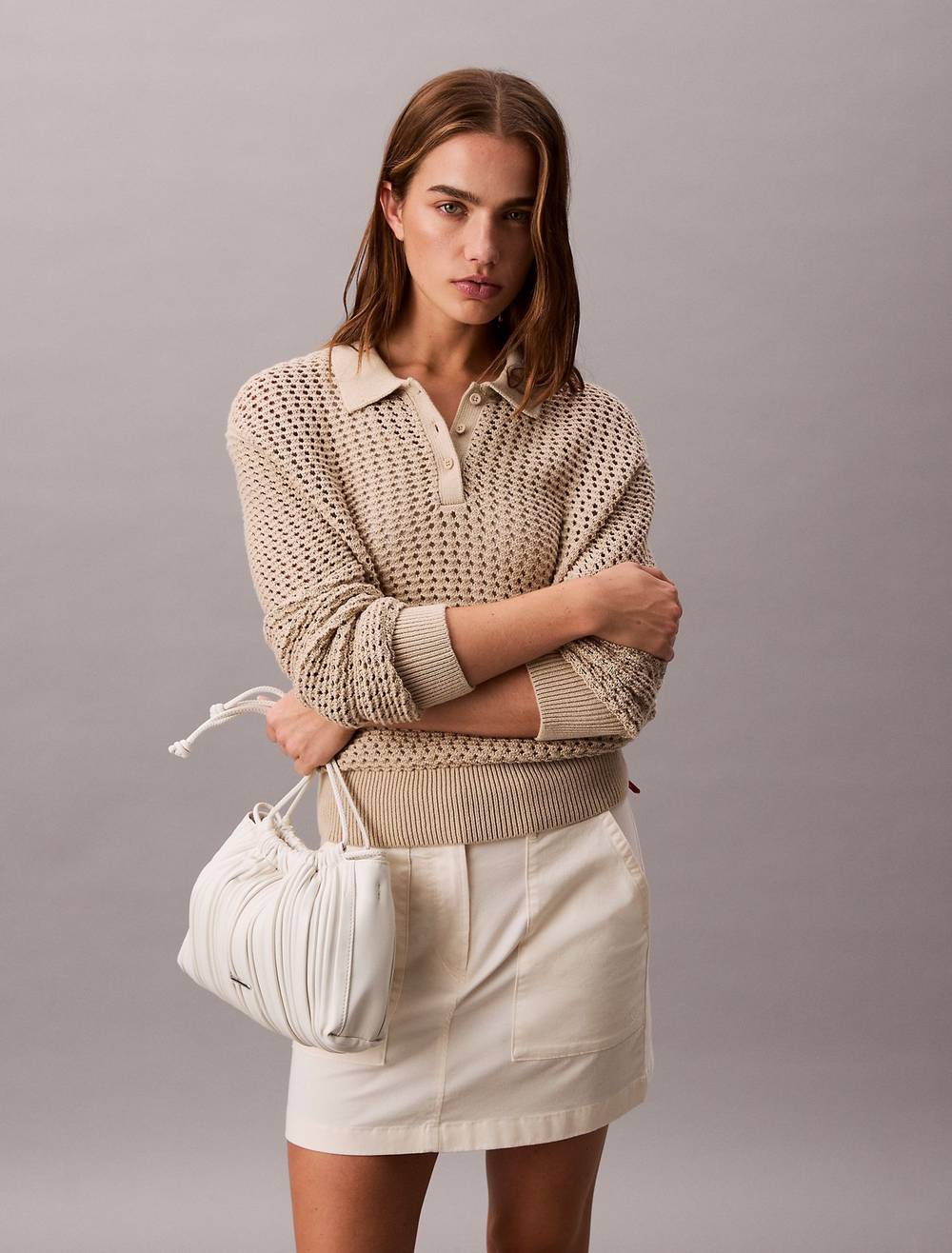 Сумка Calvin Klein Plisse Drawstring Crossbody Bag Lily White