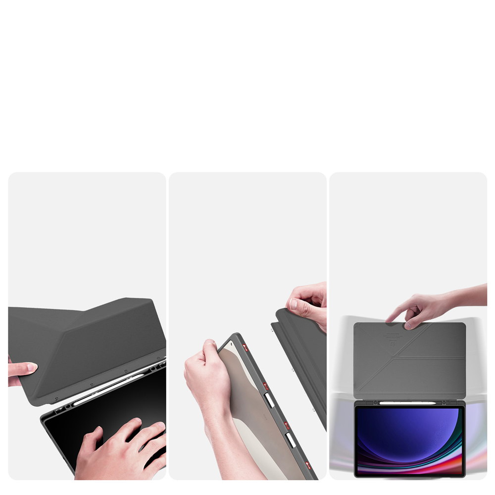 Чехол книжка серого цвета от Dux Ducis для Samsung Tab S10+, S9+, S9 FE+, серия Magi Series Case, с держателем Pencil и функцией автоматического перехода в спящий режим