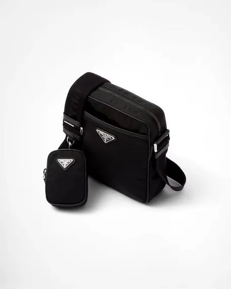 Сумка Prada на плечо из нейлона и сафьяновой кожи, черный