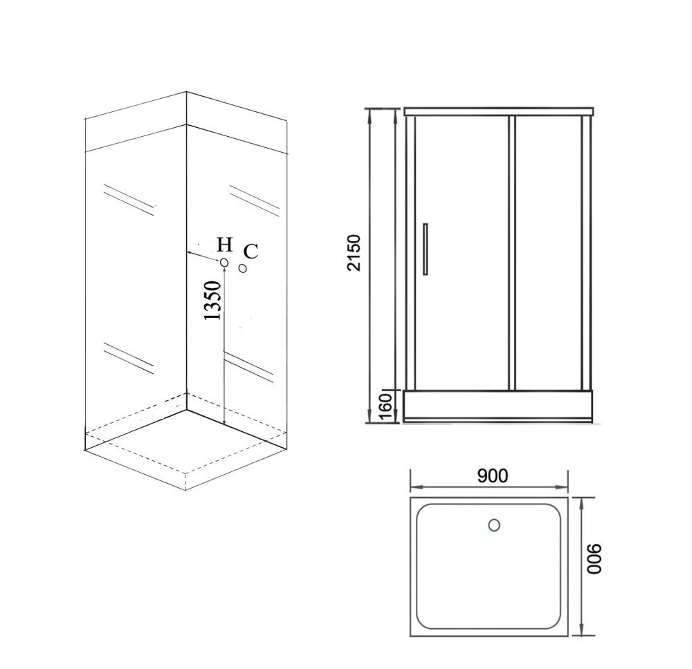 Душевая кабина Grossman Style GR161 (90x90x215) дверь распашная,5 мест