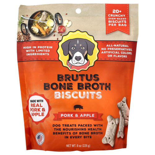 Brutus Bone Broth, печенье, для собак, со вкусом свинины и яблока, 226 г (8 унций)