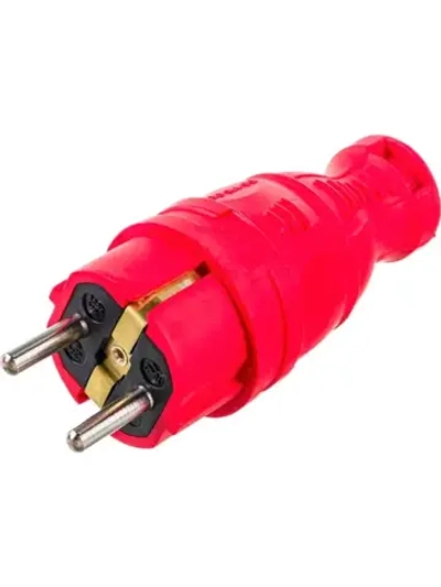 Прямая вилка каучук с заземлением 16А IP44 красная