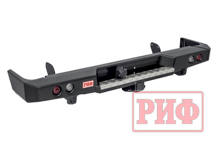 Бампер силовой задний Toyota Land Cruiser 78 2007+ с квадратом под фаркоп и фонарями РИФ