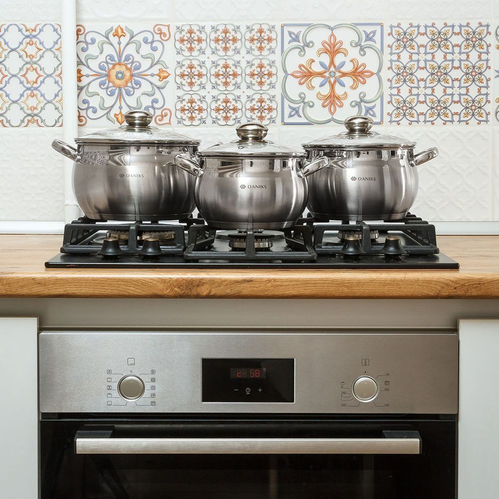 Кастрюля нерж, 6.5 л, с крыш, крышка стекло, Daniks, Классика, SD-24, индукц