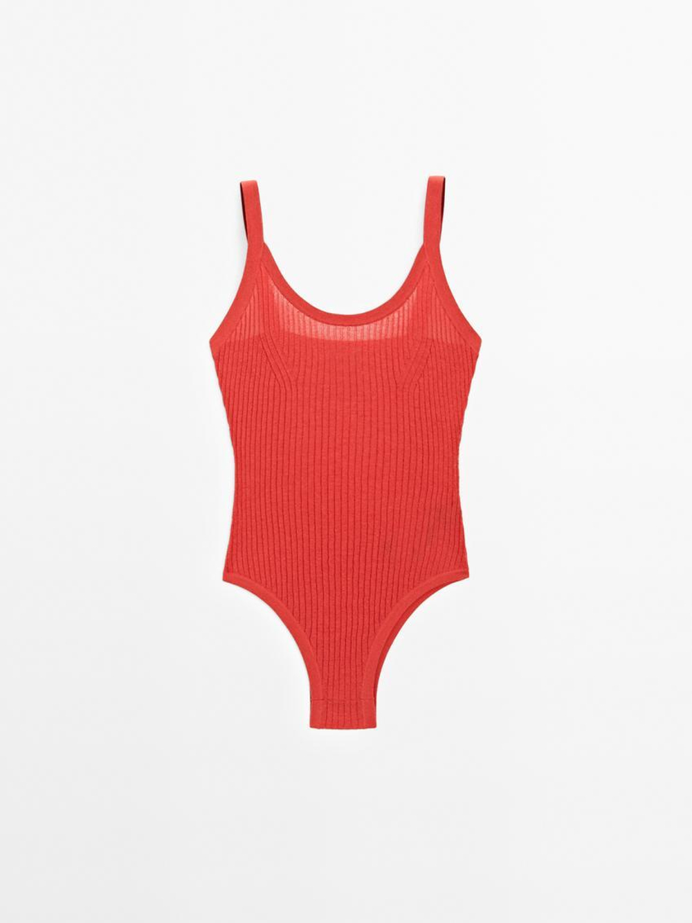 Massimo Dutti Трикотажное боди на бретелях - Studio, терракотовый