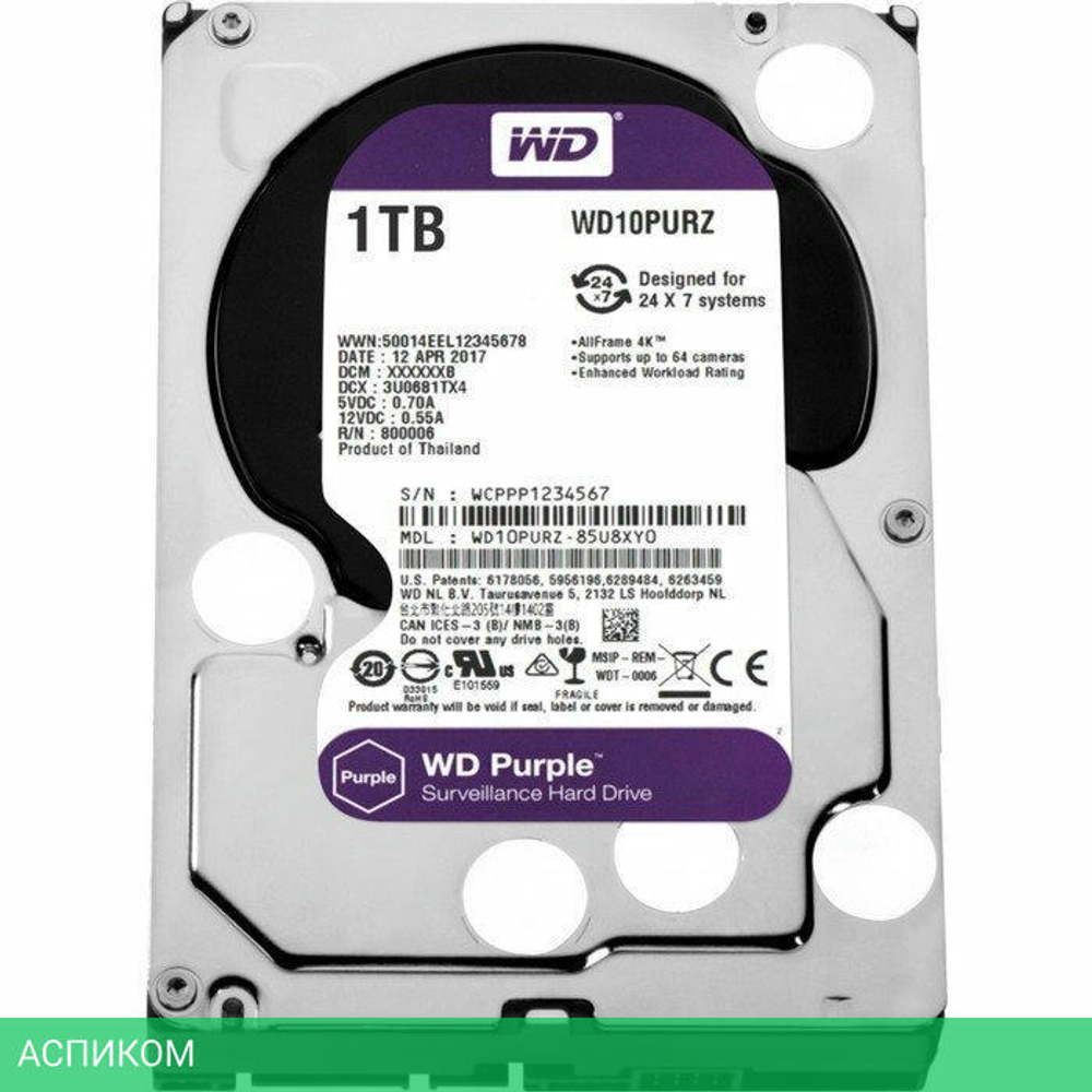 Жесткий диск WD 1TB WD10PURZ