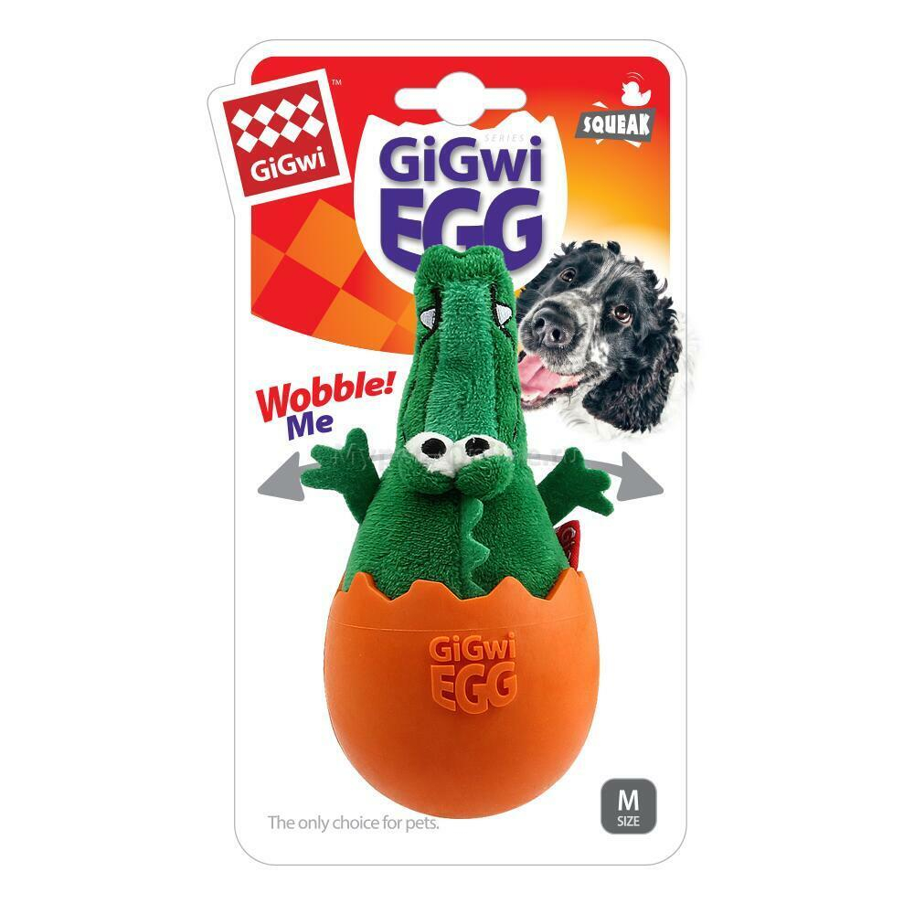 75462 Игрушка для собак Крокодил-неваляшка с пищалкой 14см, серия GIGwi EGG