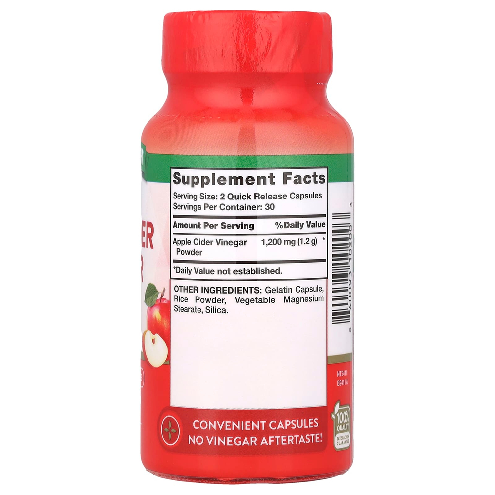 Nature's Truth, яблочный уксус тройной силы, 60 капсул с быстрым высвобождением (600 мг в 1 капсуле)