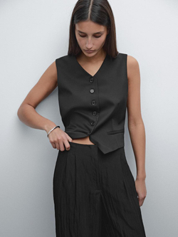 Massimo Dutti Брюки из высокотехнологичной ткани с защипами, черный