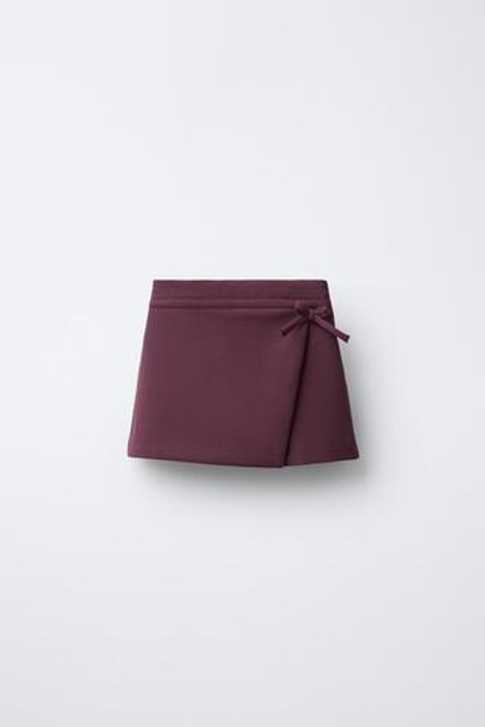 ZARA ЮБКА-ШОРТЫ С БАНТОМ, БУРГУНДИ