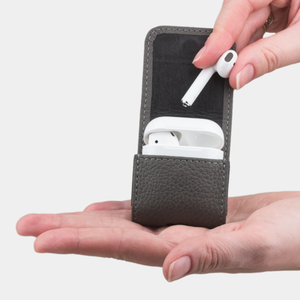 Чехол-держатель для наушников Petit Easy из натуральной кожи теленка, серого цвета