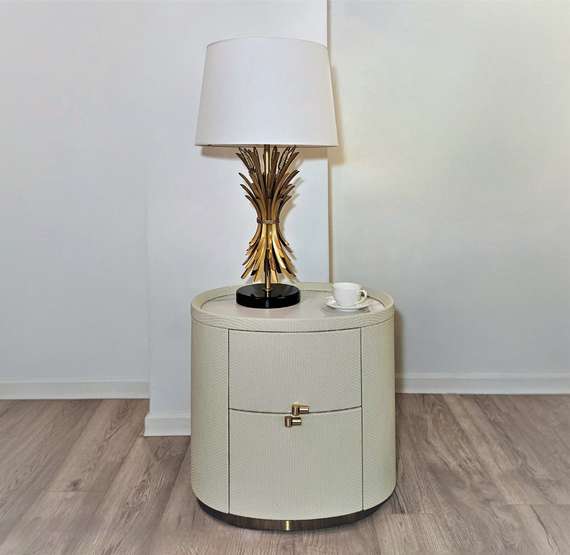 Тумба прикроватная 4576 с двумя ящиками, экокожа слоновая кость