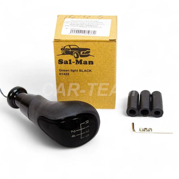 Ручка КПП "Sal-Man" (арт. 01422) ВАЗ 2108-21099, 2110-2112, 2113-2115, Лада Приора в стиле Веста (рычажный привод, черный лак) с зеленой LED-подсветкой