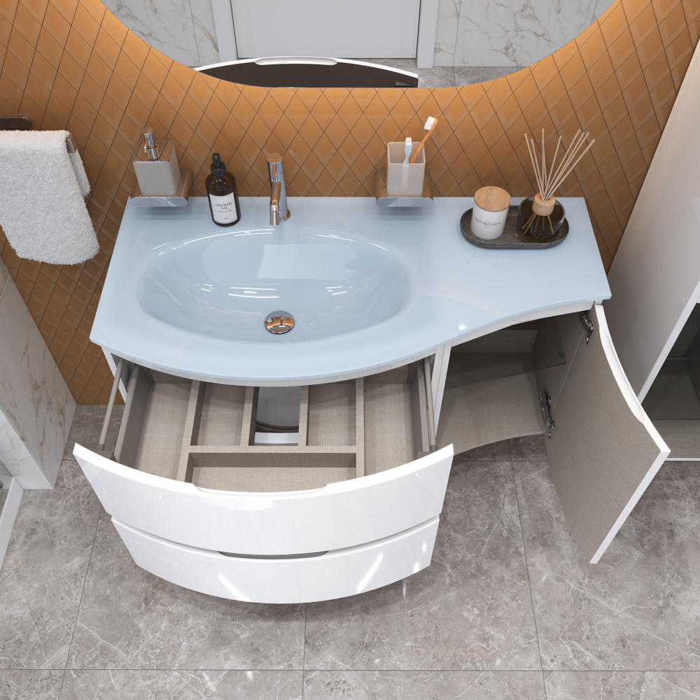 Мебель для ванной чаша слева Cezares VAGUE 104 Bianco lucido 44220+44222