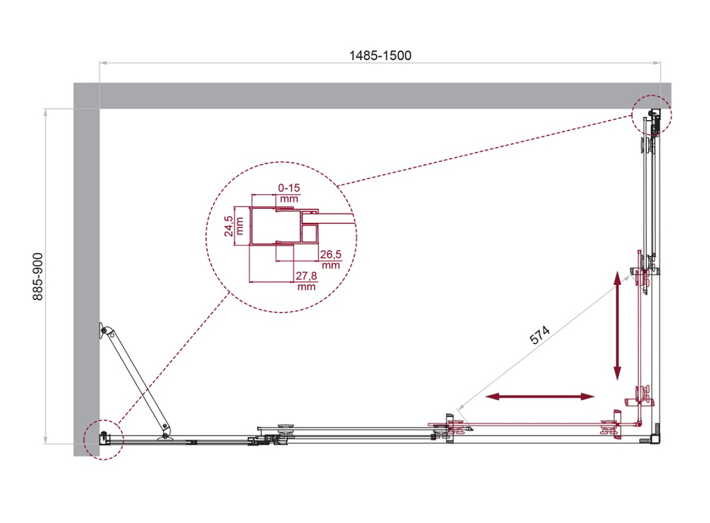 Душевой уголок BelBagno LUCE-AH-21-150/90-C-Cr