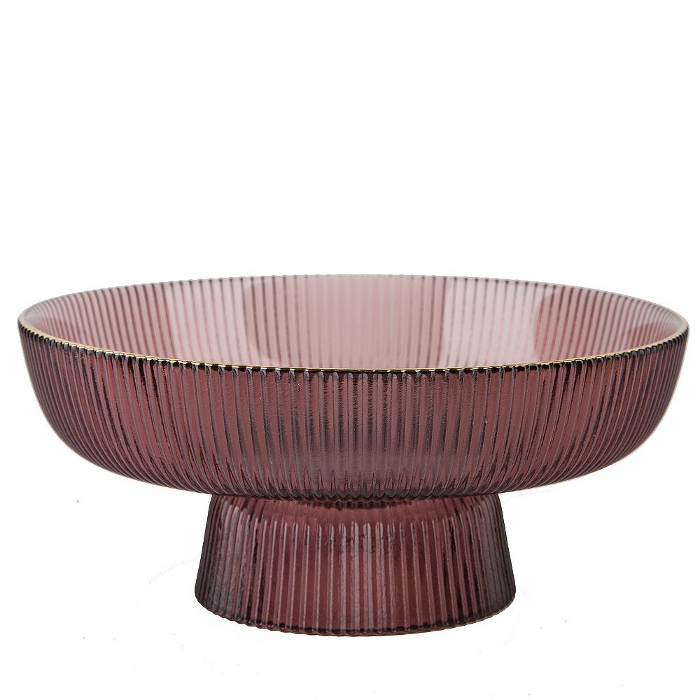 Блюдо на ножке "Frost stripe" (розовое) d=19,7см h=9см (стекло) (транспортная упаковка)