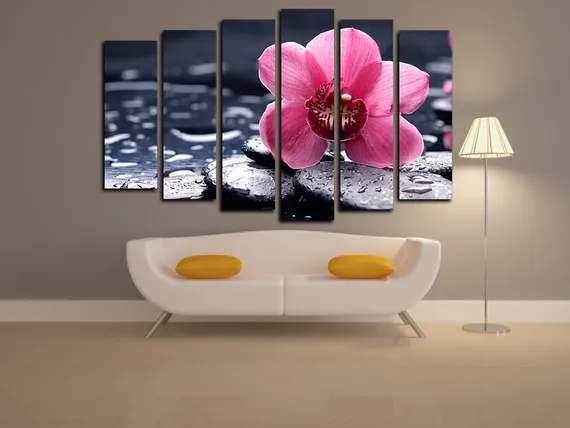 Модульная картина "Орхидея на черных камнях"